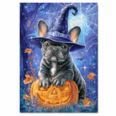 Gray French Bulldog Halloween Puppy Canvas Wall Art Cute Dog Lover Gift for Apartment or Seasonal Home Décor on Ready to Hang 1.5" Thick Canvas Wrap, Floating Framed Canvas, Flat Rolled Canvas